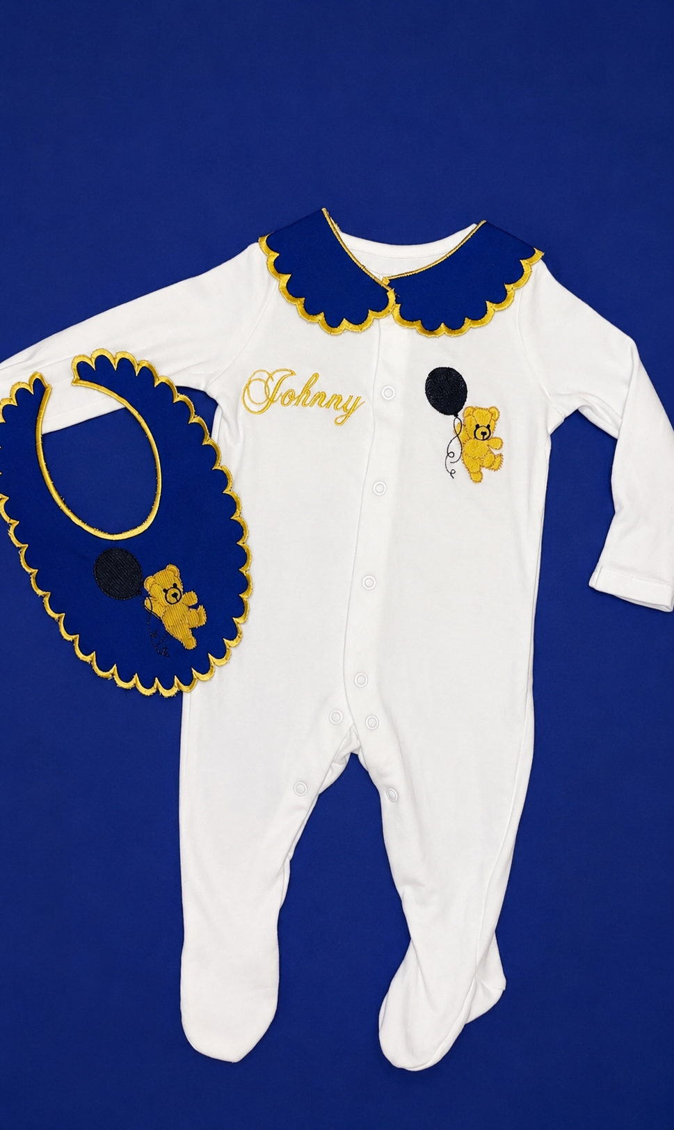 Personalised Scalloped Collar Babygrow & Bib Gift Set