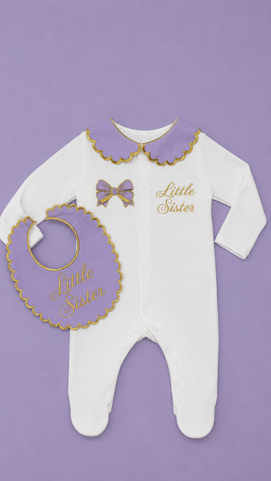 Personalised Scalloped Collar Babygrow & Bib Gift Set