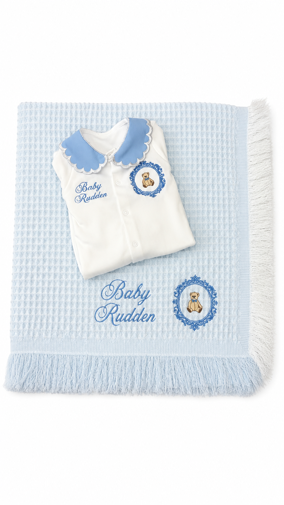 Personalised Scalloped Collar Babygrow & Bib Gift Set