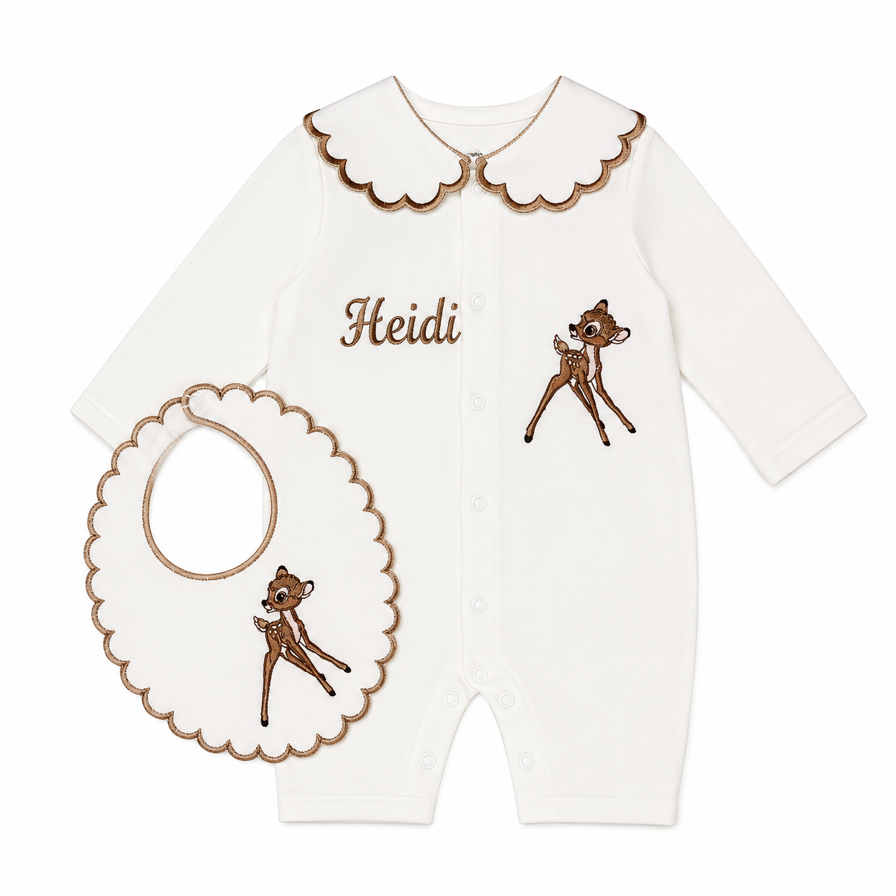 Personalised Scalloped Collar Babygrow & Bib Gift Set