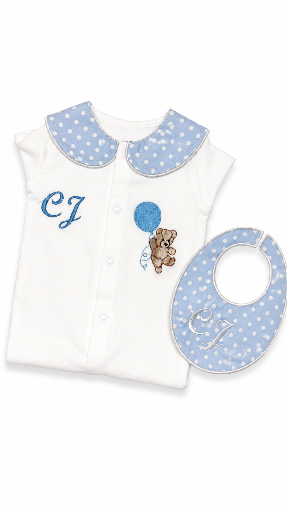 Personalised Scalloped Collar Babygrow & Bib Gift Set